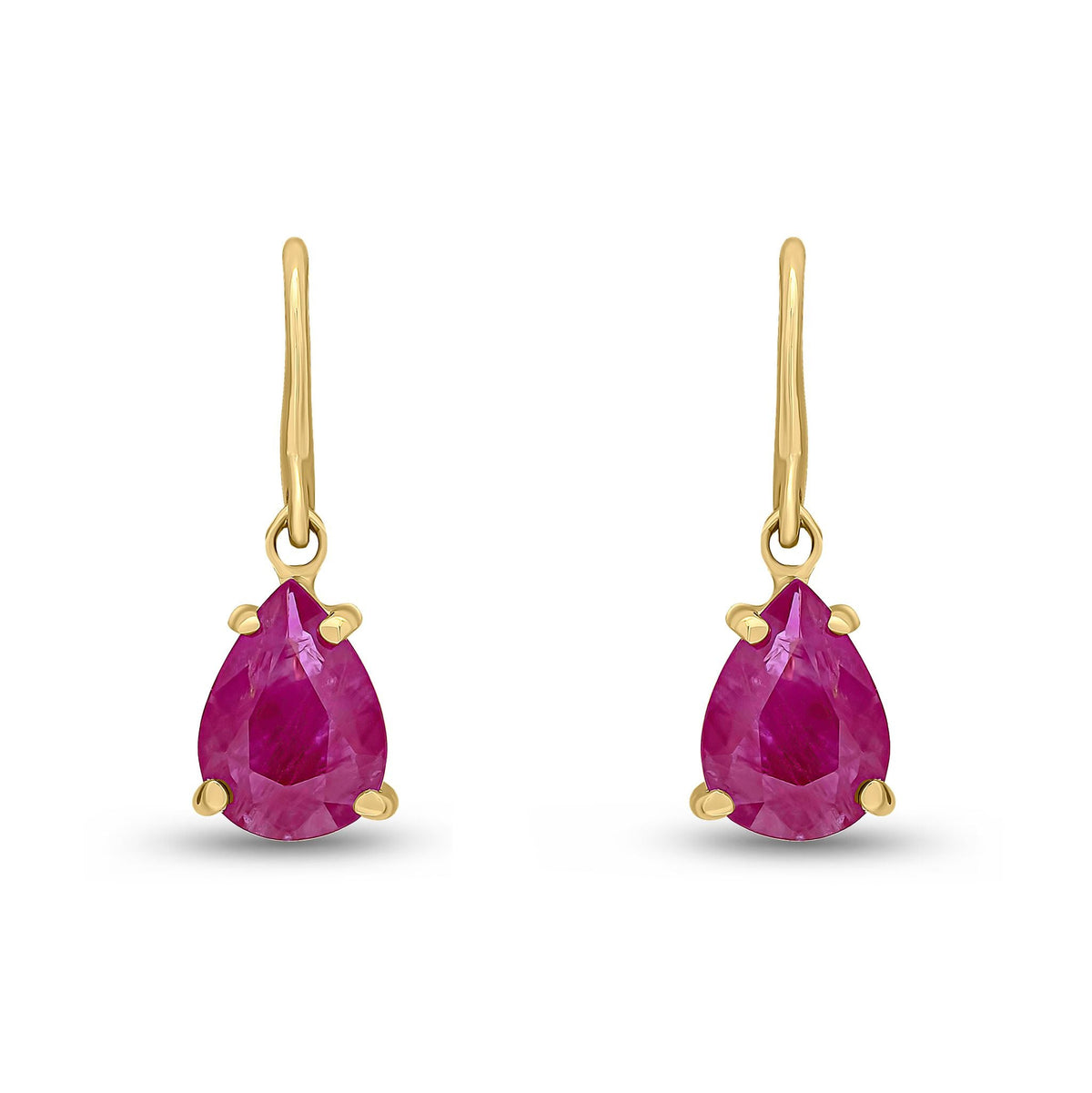 9ct Yellow Gold Pear Shaped Natural Ruby Claw Wire Hook Drop Earrings