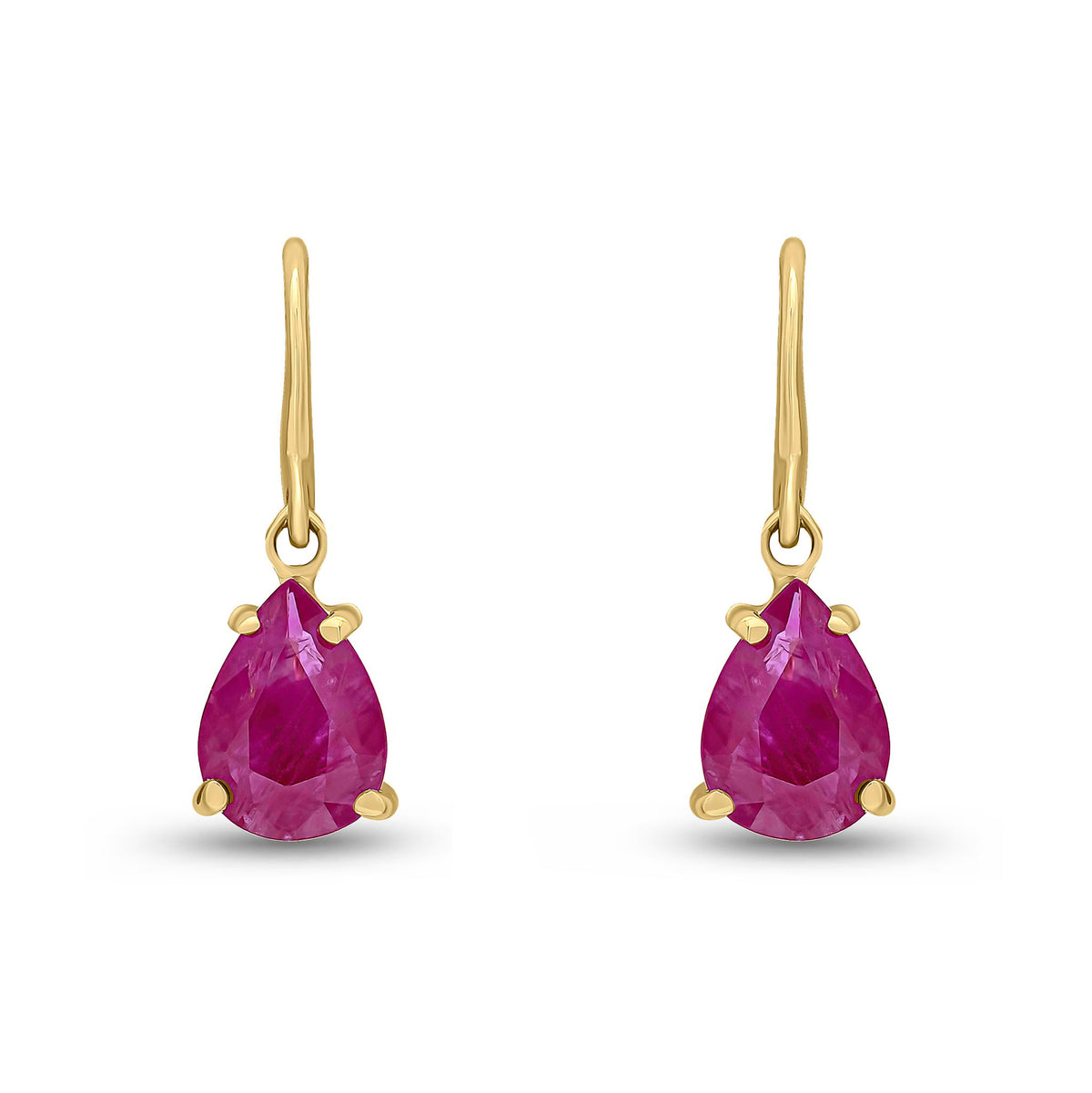 9ct Yellow Gold Pear Shaped Natural Ruby Claw Wire Hook Drop Earrings