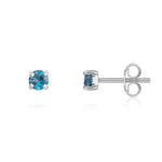 9ct White Gold Round Natural London Blue Topaz Claw Stud Earrings — 3mm