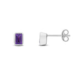 9ct White Gold Octagonal Emerald Cut Natural Amethyst Rubover Stud Earrings — 5x3mm