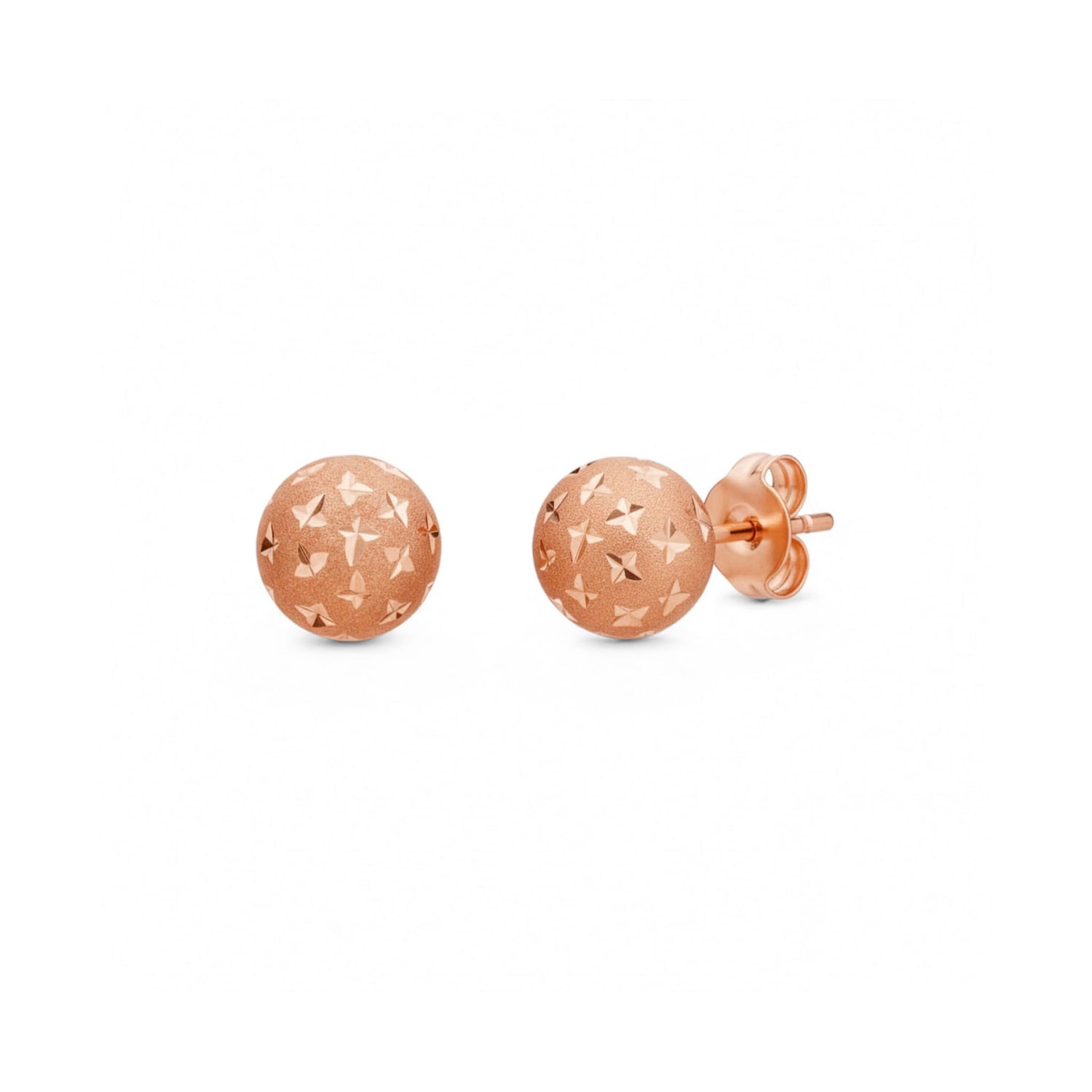 9ct Rose Gold Star Cut Satin Ball Stud Earrings — 7mm