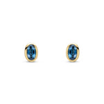 9ct Yellow Gold Oval Natural London Blue Topaz Rubover Stud Earrings — 5x3mm
