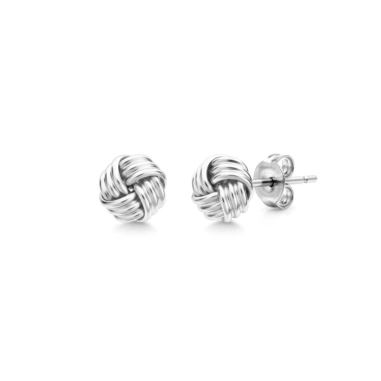 9ct White Gold Polished 4-Strand Ribbed Knot Stud Earrings — 8mm