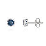 9ct White Gold Round Natural Sapphire Rubover Stud Earrings — 4mm