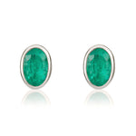 9ct White Gold Oval Natural Emerald Rubover Stud Earrings — 6x4mm