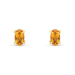 9ct Yellow Gold Oval Natural Citrine Claw Stud Earrings — 5x3mm