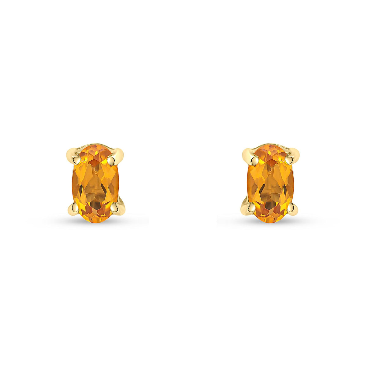 9ct Yellow Gold Oval Natural Citrine Claw Stud Earrings — 5x3mm