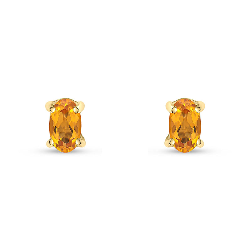 9ct Yellow Gold Oval Natural Citrine Claw Stud Earrings — 5x3mm