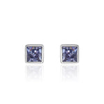 9ct White Gold Square Natural Tanzanite Rubover Stud Earrings — 3mm