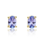 9ct Yellow Gold Oval Natural Tanzanite Claw Stud Earrings — 5x3mm