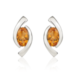 9ct White Gold Oval Natural Citrine 'Eye' Stud Earrings — 6x4mm