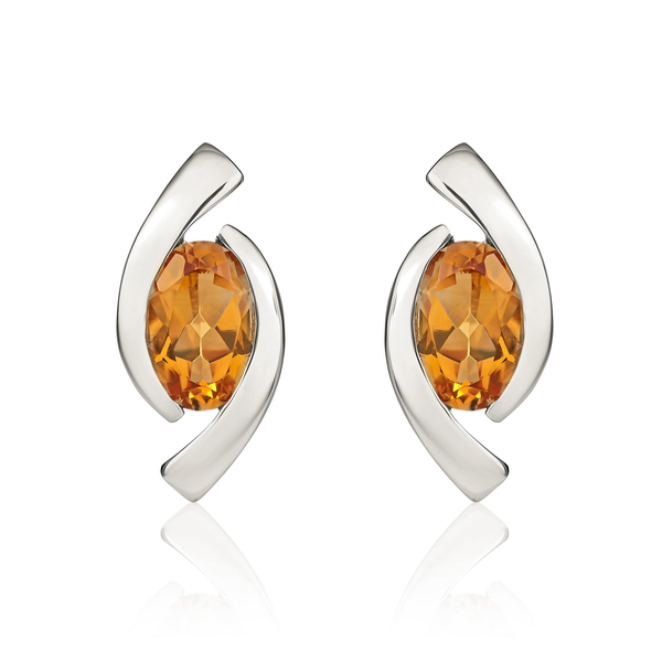 9ct White Gold Oval Natural Citrine 'Eye' Stud Earrings — 6x4mm