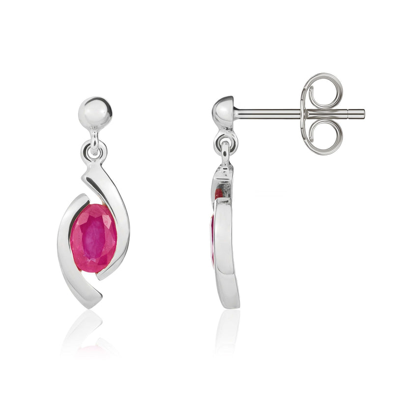 9ct White Gold Oval Natural Ruby 'Eye' Drop Earrings — 6x4mm