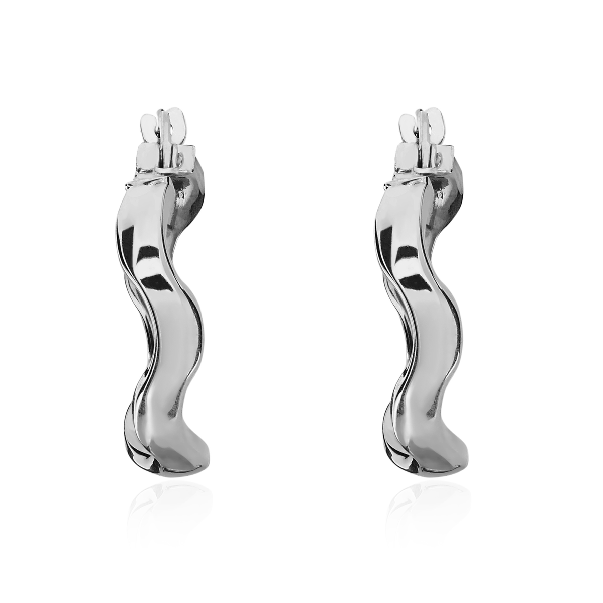 9ct White Gold Polished Wavy Oval Hoop Earrings
