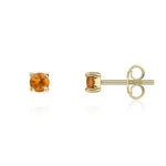 9ct Yellow Gold Round Natural Citrine Claw Stud Earrings — 3mm