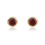 9ct Yellow Gold Round Natural Garnet Rubover Stud Earrings — 4mm