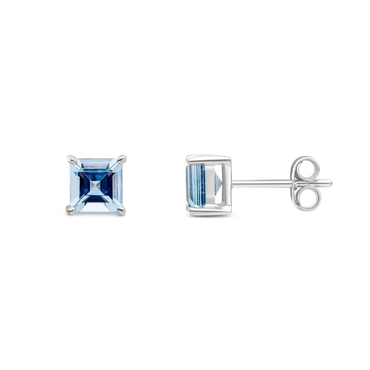 9ct White Gold Square Natural Aquamarine Claw Stud Earrings — 5mm