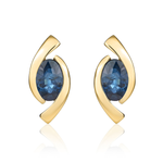 9ct Yellow Gold Oval Natural Sapphire 'Eye' Stud Earrings — 6x4mm