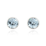 9ct White Gold Round Natural Aquamarine Rubover Stud Earrings — 5mm