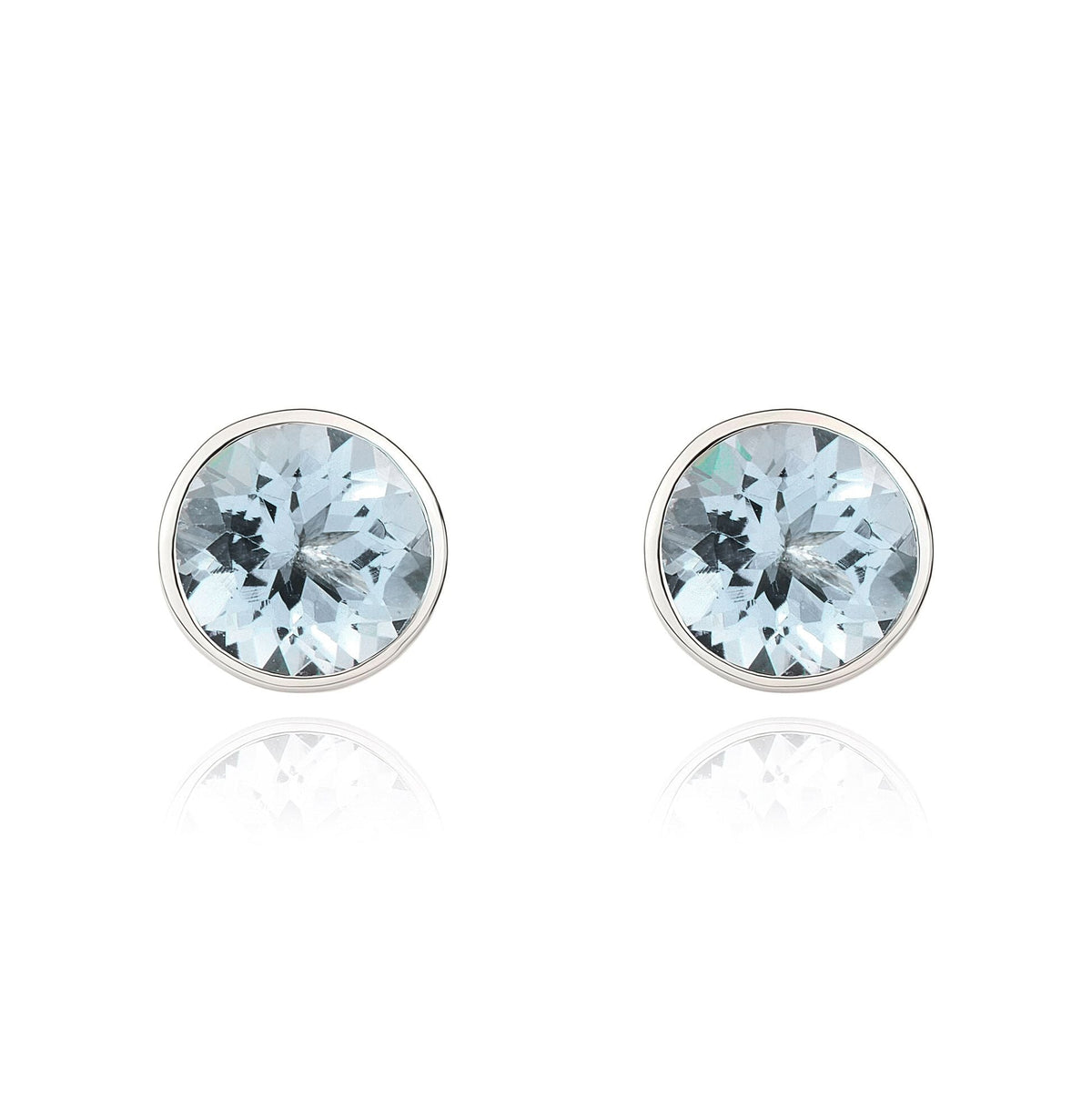 9ct White Gold Round Natural Aquamarine Rubover Stud Earrings — 5mm