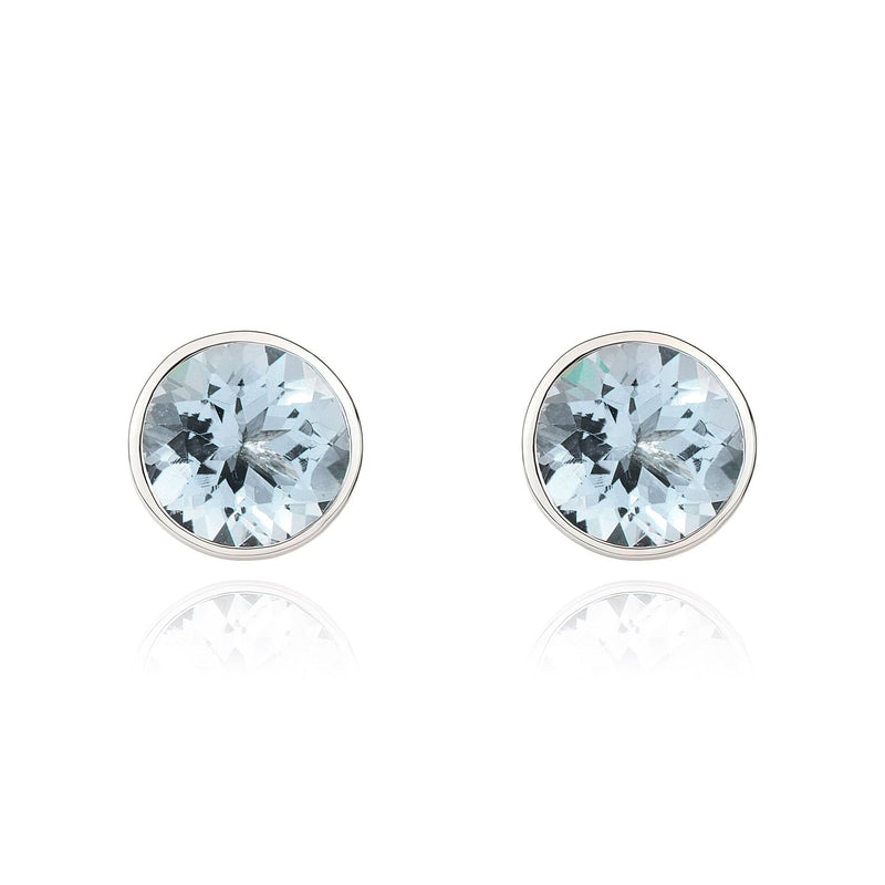 9ct White Gold Round Natural Aquamarine Rubover Stud Earrings — 5mm