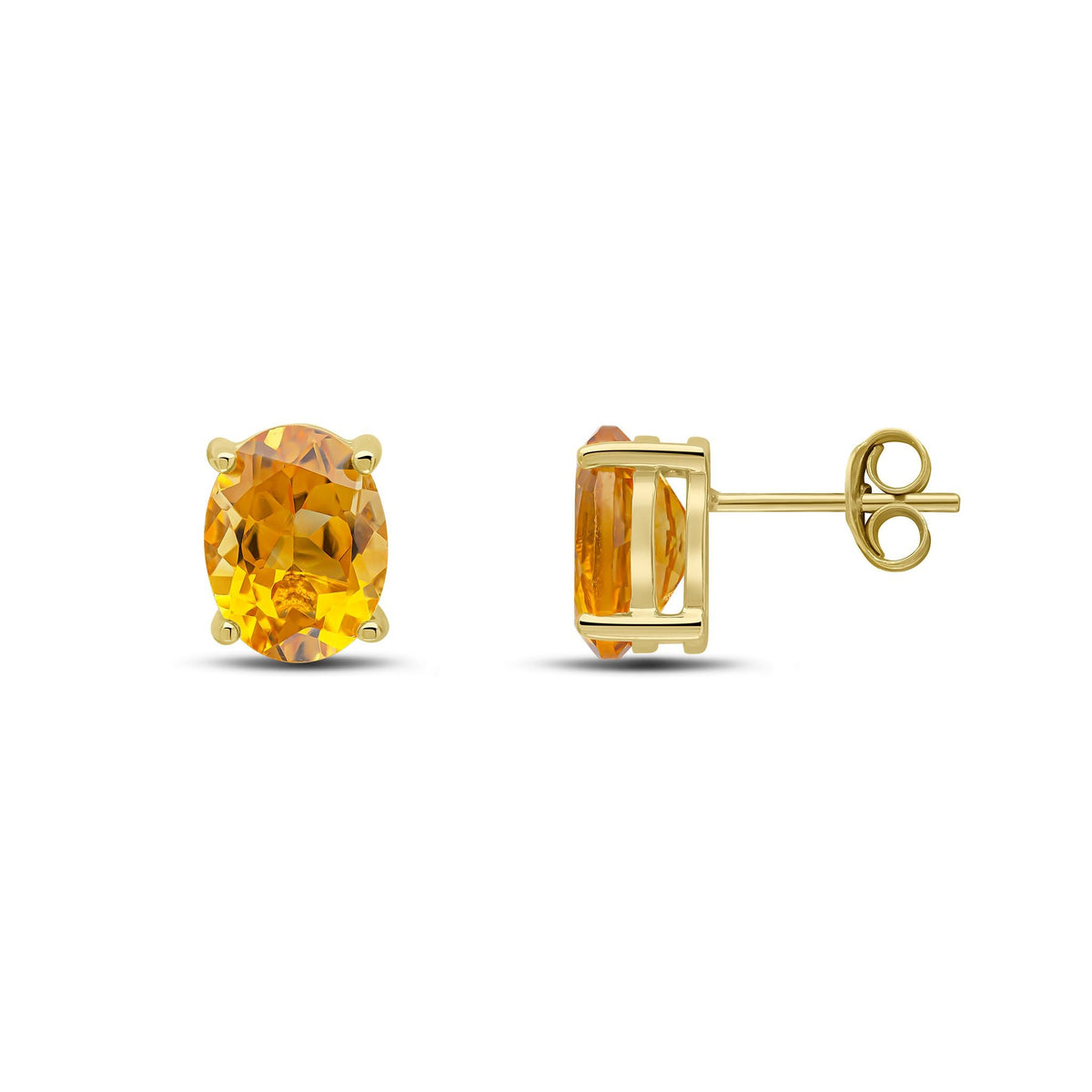9ct Yellow Gold Oval Natural Citrine Claw Stud Earrings — 9x7mm