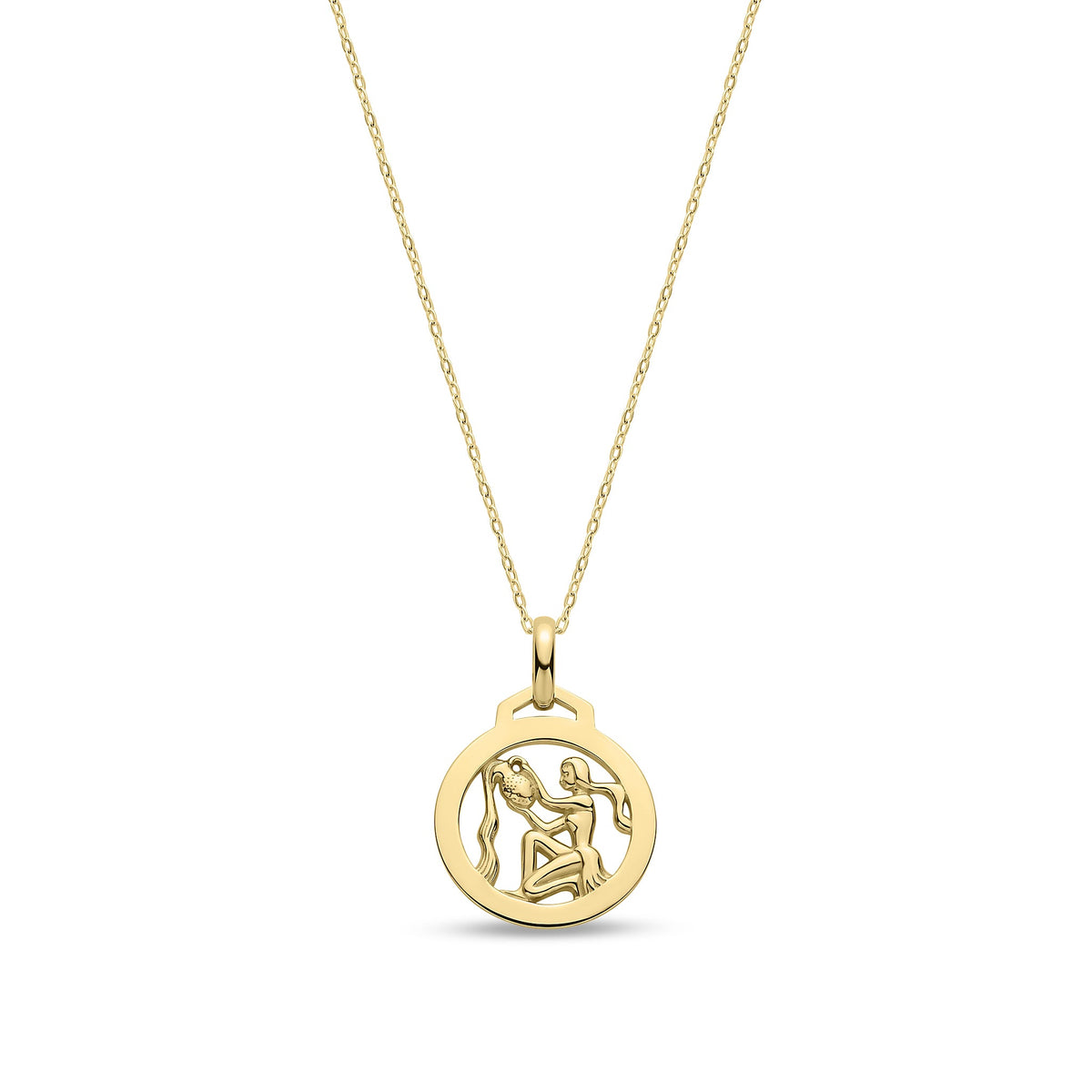9ct Yellow Gold Aquarius Zodiac Disc Pendant