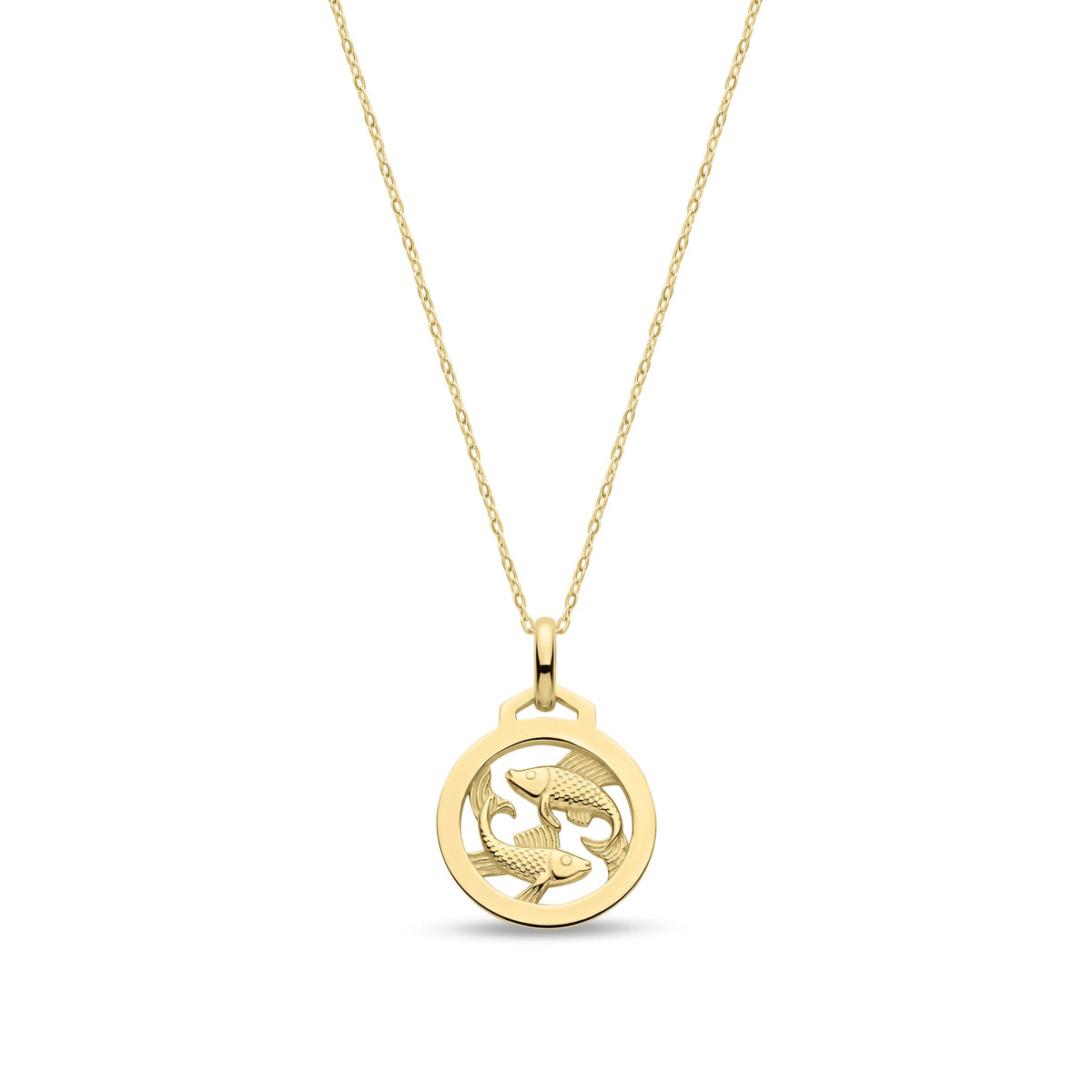 9ct Yellow Gold Pisces Zodiac Disc Pendant