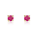 9ct Yellow Gold Round Natural Ruby Claw Stud Earrings — 3mm