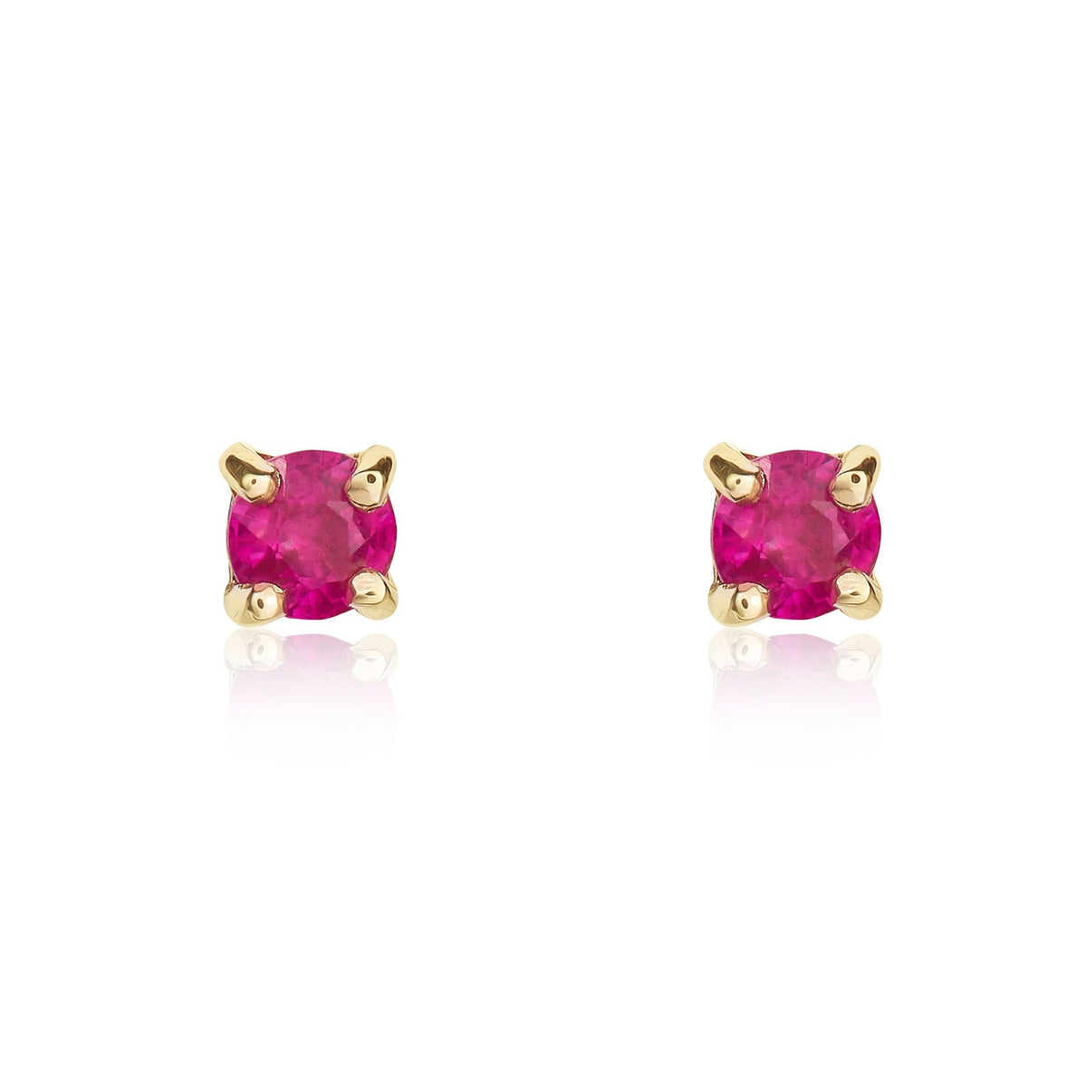 9ct Yellow Gold Round Natural Ruby Claw Stud Earrings — 3mm