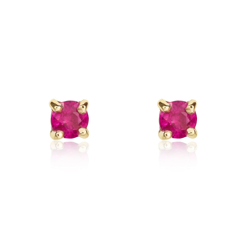 9ct Yellow Gold Round Natural Ruby Claw Stud Earrings — 3mm