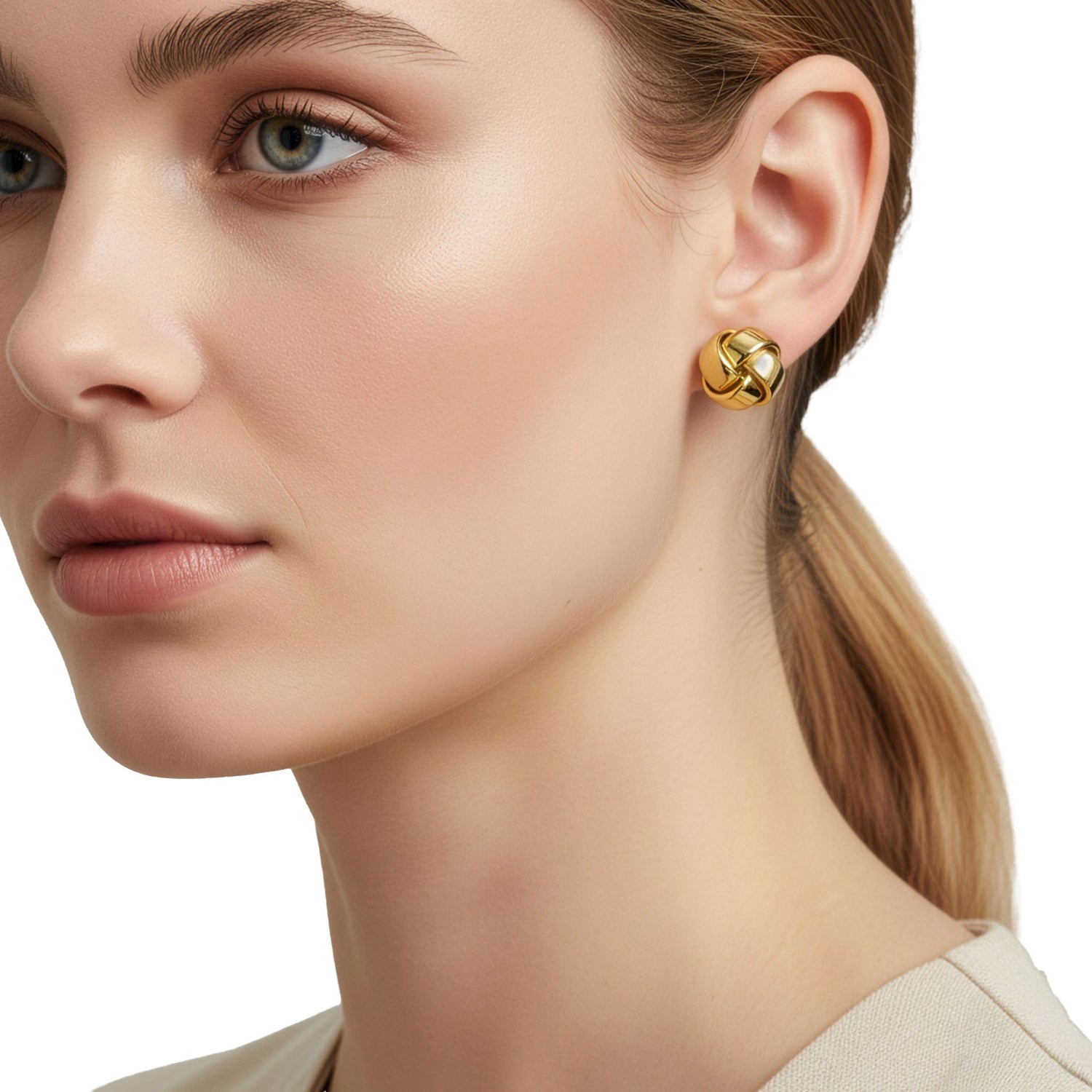 9ct Yellow Gold Polished Ribbon Knot Stud Earrings — 15mm