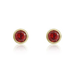 9ct Yellow Gold Round Natural Garnet Rubover Stud Earrings — 3mm