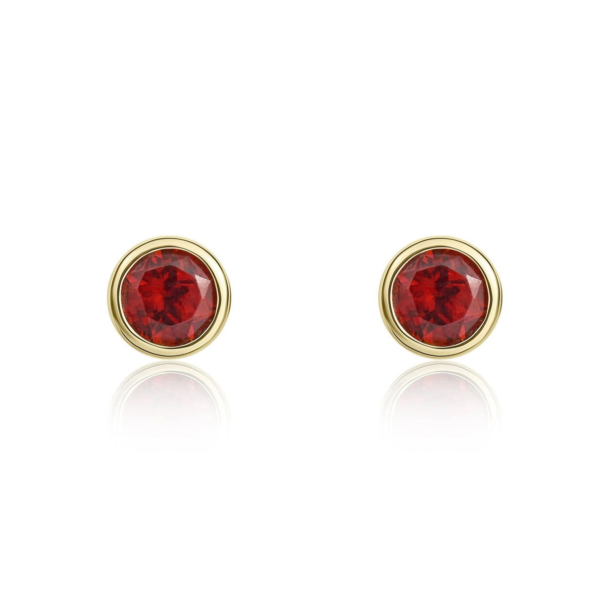 9ct Yellow Gold Round Natural Garnet Rubover Stud Earrings — 3mm