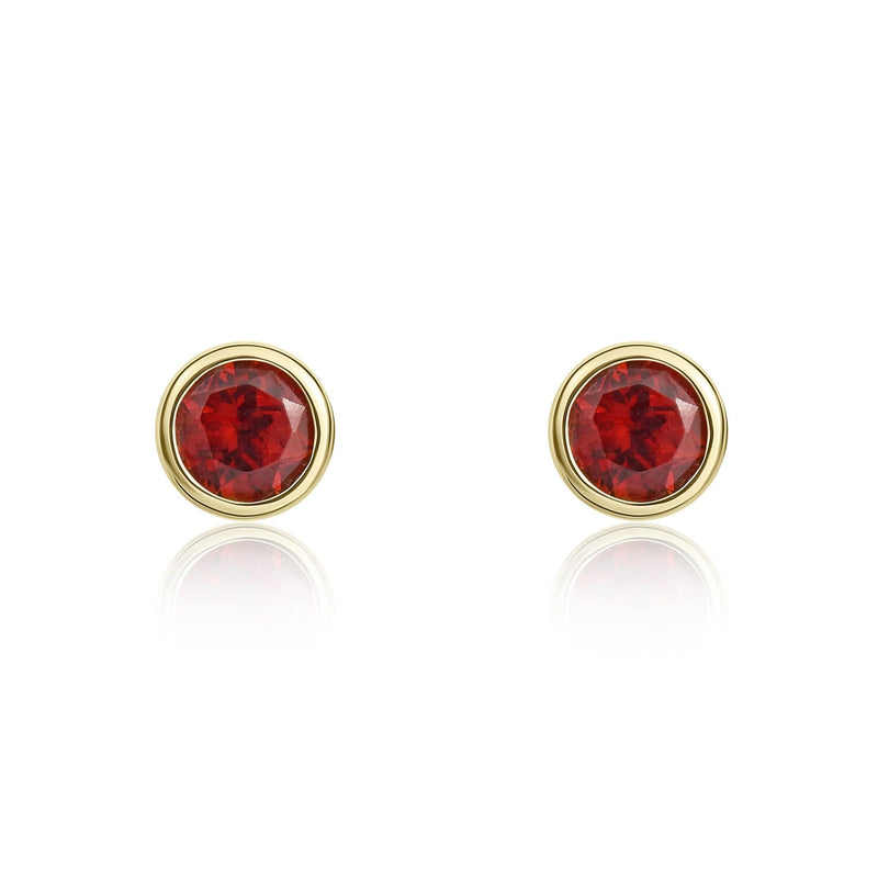 9ct Yellow Gold Round Natural Garnet Rubover Stud Earrings — 3mm