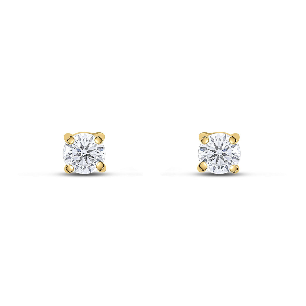 9ct Yellow Gold Round Cubic Zirconia CZ Claw Stud Earrings — 4mm