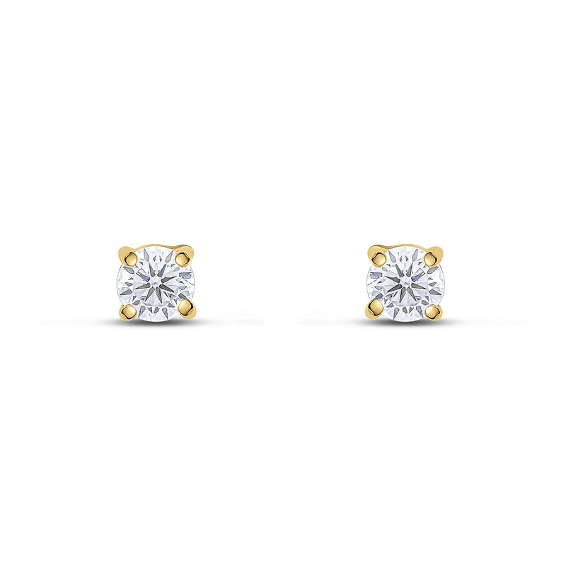 9ct Yellow Gold Round Cubic Zirconia CZ Claw Stud Earrings — 4mm