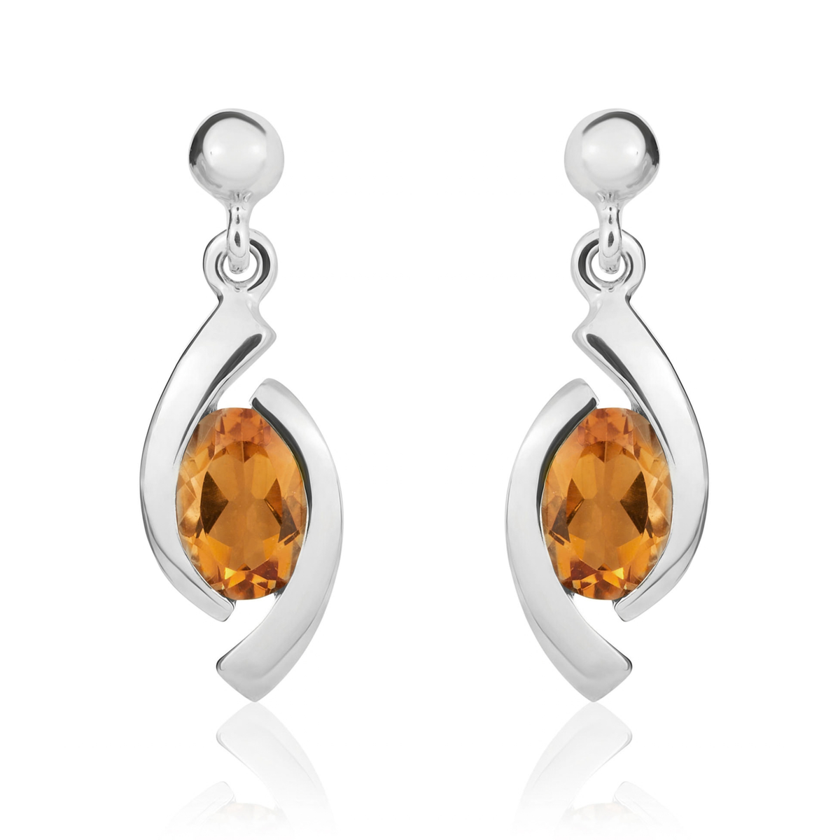 9ct Yellow Gold Oval Natural Citrine 'Eye' Drop Earrings