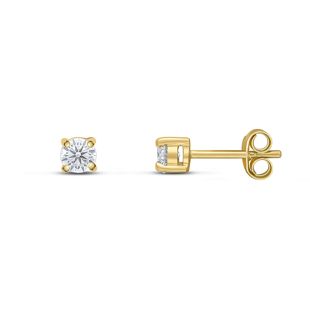 9ct Yellow Gold Round Cubic Zirconia CZ Claw Stud Earrings — 4mm