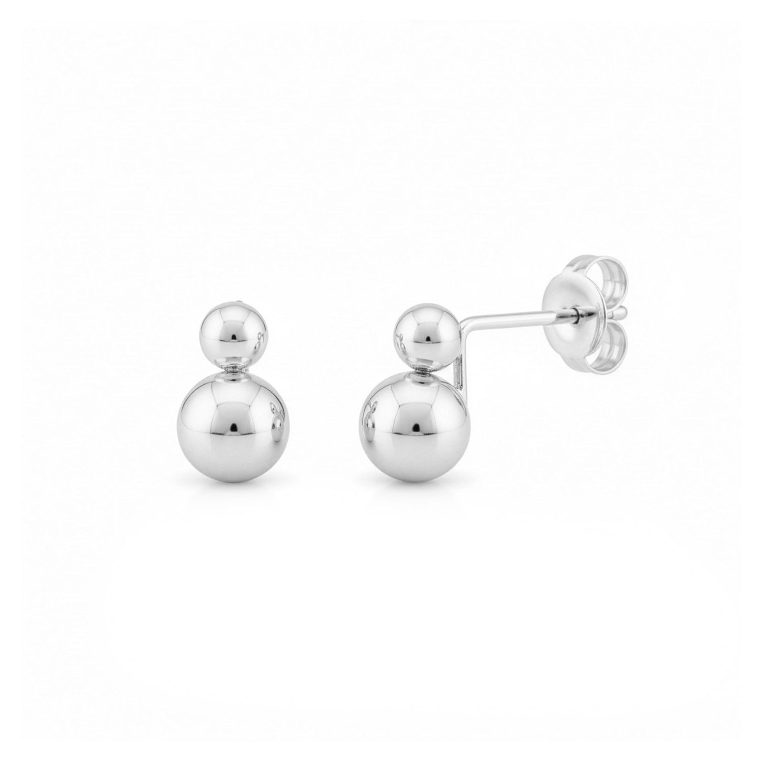 9ct White Gold Double Ball Stud Earrings — 5mm / 3mm