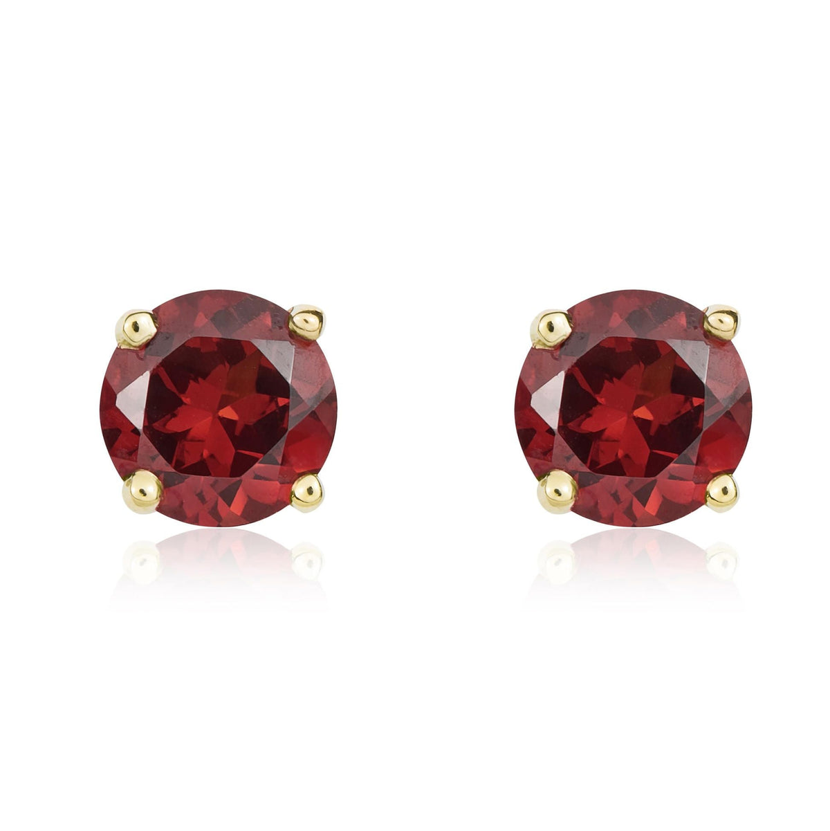 9ct Yellow Gold Round Natural Garnet Claw Stud Earrings — 5mm