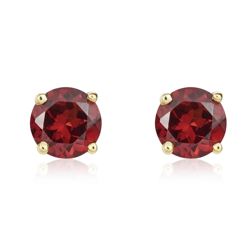 9ct Yellow Gold Round Natural Garnet Claw Stud Earrings — 5mm