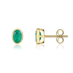 9ct Yellow Gold Oval Natural Emerald Rubover Stud Earrings — 6x4mm