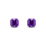 9ct White Gold Cushion Natural Amethyst Claw Stud Earrings — 8mm
