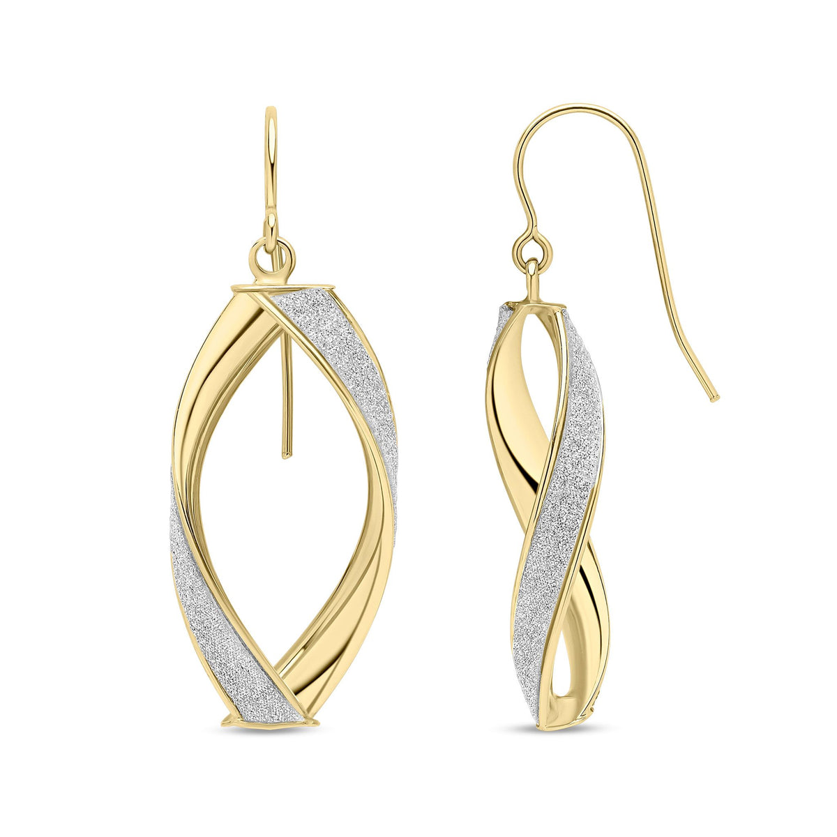 9ct Yellow & White Gold Two Tone Glitter Twist Drop Earrings