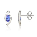 9ct White Gold Oval Natural Tanzanite 'Eye' Stud Earrings — 6x4mm