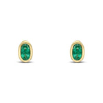 9ct Yellow Gold Oval Natural Emerald Rubover Stud Earrings — 5x3mm