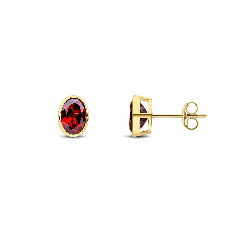 9ct Yellow Gold Oval Natural Garnet Rubover Stud Earrings — 7x5mm