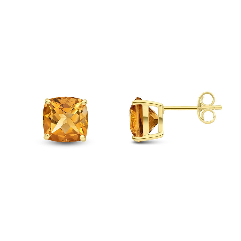 9ct Yellow Gold Cushion Natural Citrine Claw Stud Earrings — 8mm