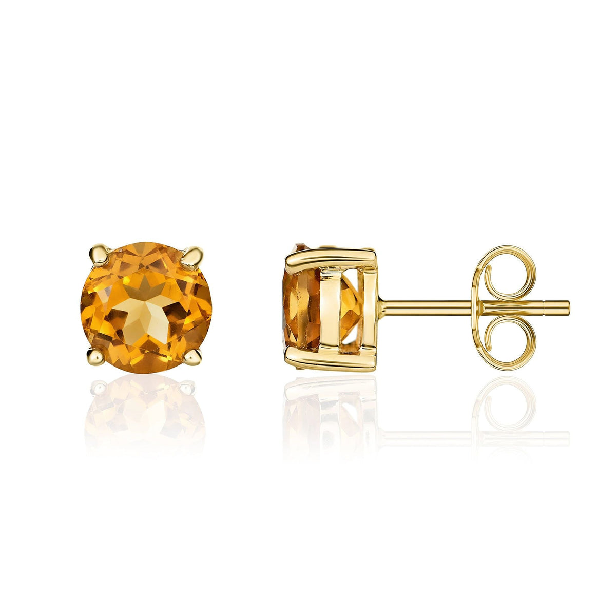 9ct Yellow Gold Round Natural Citrine Claw Stud Earrings — 6mm